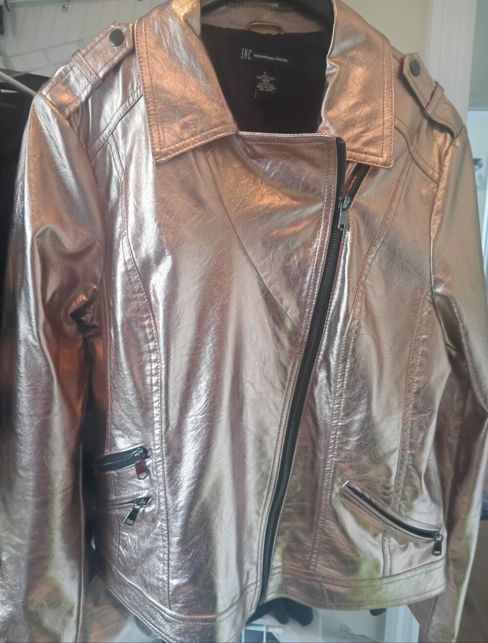 INC International Concepts Metallic Rose Gold Moto Jacket